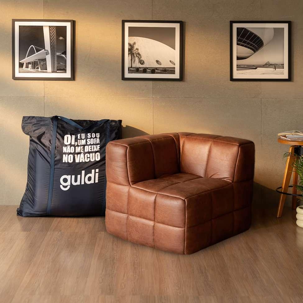 Sofá Guldi Popup com 2 Módulos Canto Corino Caramelo - 2
