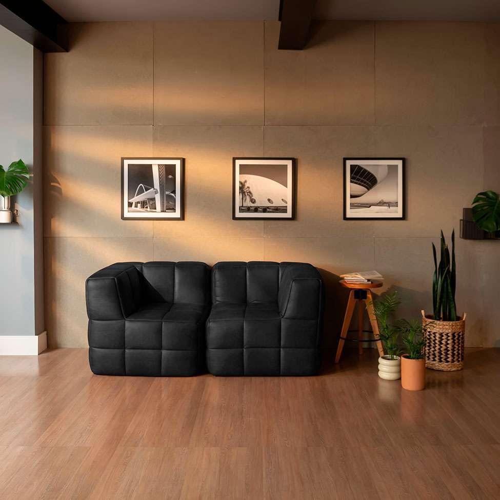 Sofá Guldi Popup com 2 Módulos Canto Corino Preto - 1