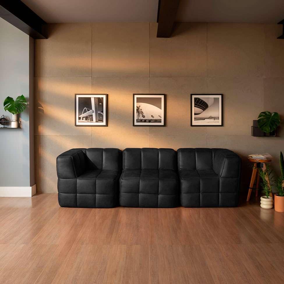 Sofá Guldi Popup com 2 Módulos Canto e Central Corino Preto - 1