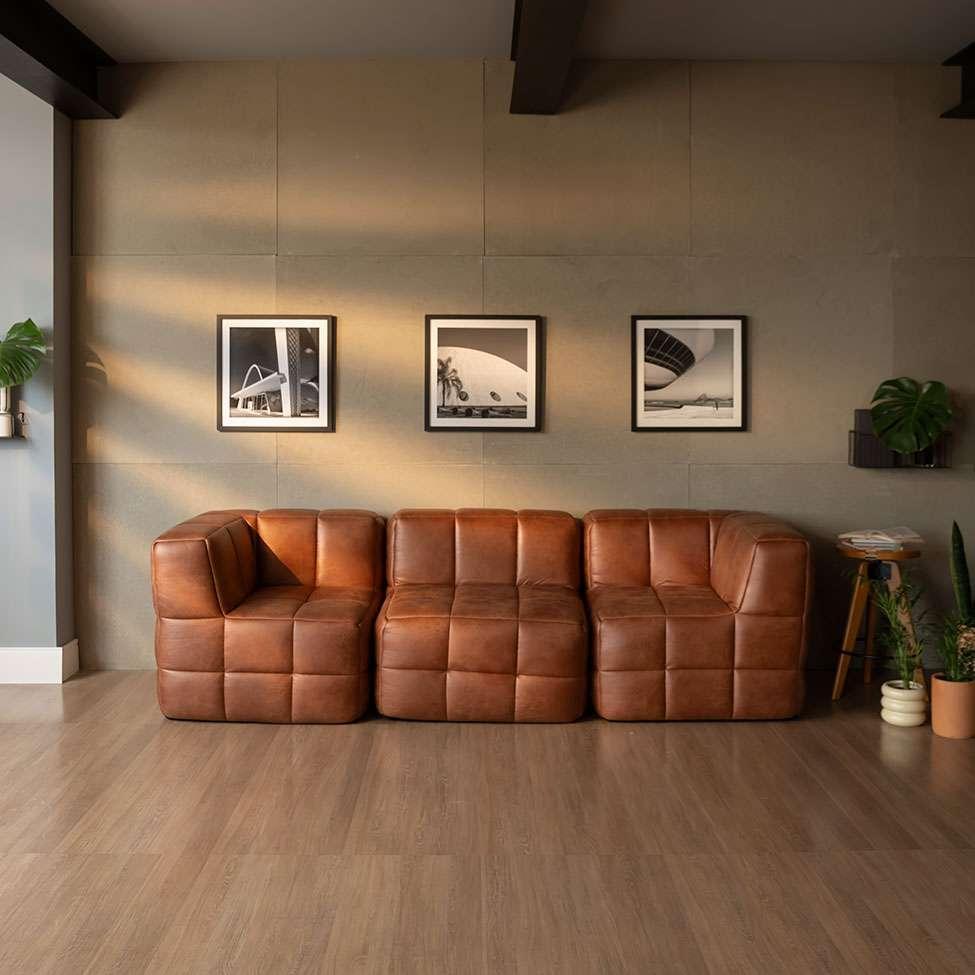 Sofá Guldi Popup com 2 Módulos Canto e Central Corino Caramelo - 1