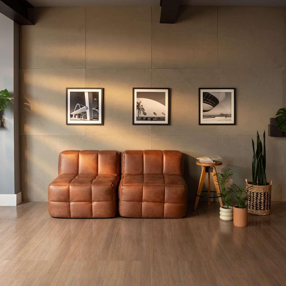 Sofá Guldi Popup com 2 Módulos Centrais Corino Caramelo - 1