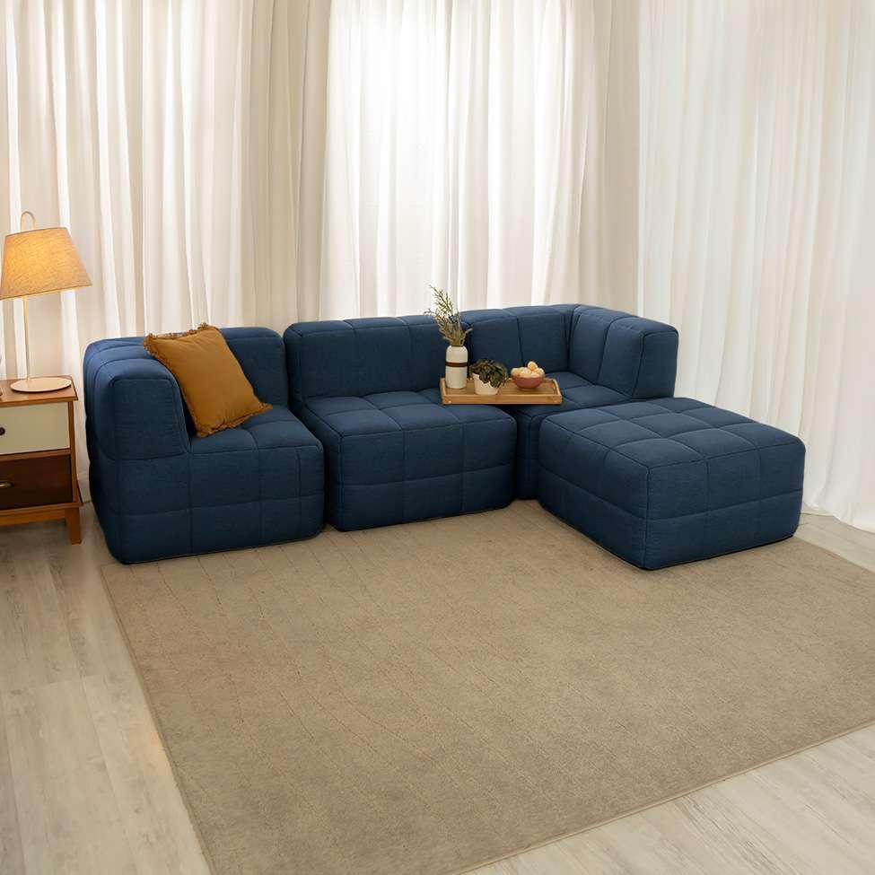 Sofá Guldi Popup com 2 Módulos Canto Central e Puff Linho Azul - 1