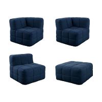 Sofá Guldi Popup com 2 Módulos Canto Central e Puff Linho Azul