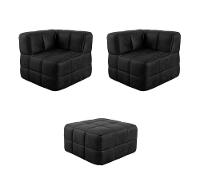 Sofá Guldi Popup com 2 Módulos Canto e Puff Corino Preto