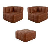 Sofá Guldi Popup com 2 Módulos Canto e Puff Corino Caramelo