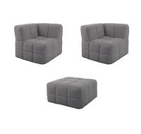 Sofá Guldi Popup com 2 Módulos Canto e Puff Linho Cinza