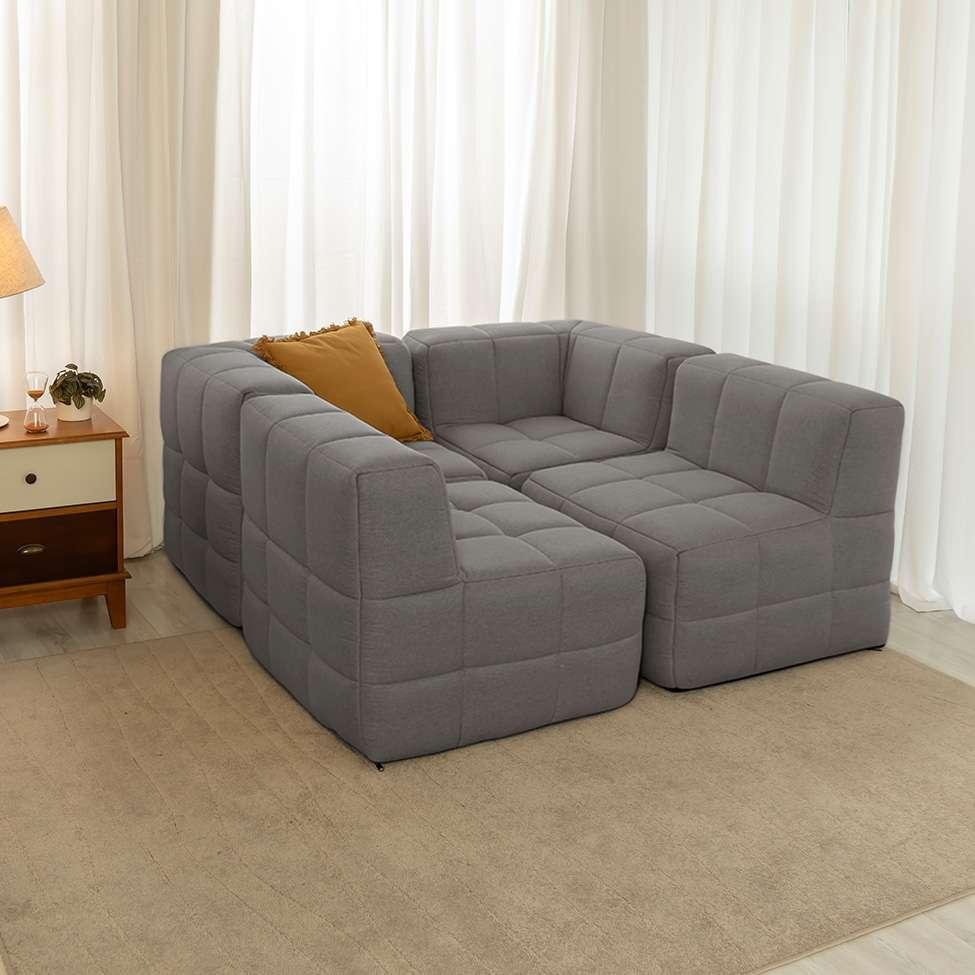 Sofá Guldi Popup com 2 Módulos Canto e 2 Centrais Linho Cinza - 1
