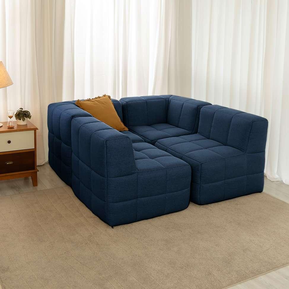 Sofá Guldi Popup com 2 Módulos Canto e 2 Centrais Linho Azul - 1