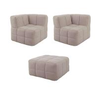 Sofá Guldi Popup com 2 Módulos Canto e Puff Linho Cru