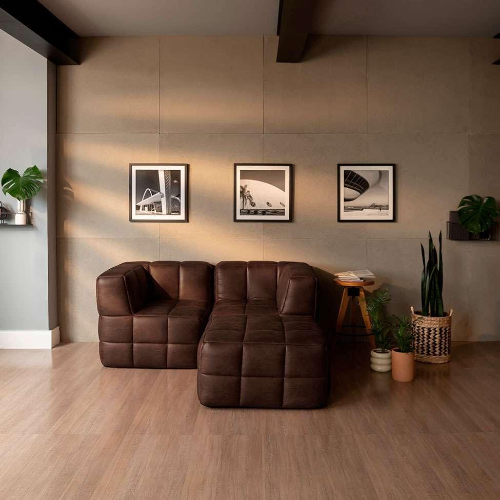 Sofá Guldi Popup com 2 Módulos Canto e Puff Corino Café - 1