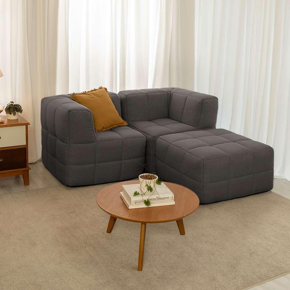 Sofá Guldi Popup com 2 Módulos Canto e Puff Linho Grafite - 1