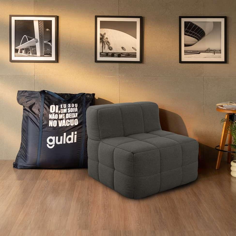 Sofá Guldi Popup com 2 Módulos Canto e Puff Linho Grafite - 2