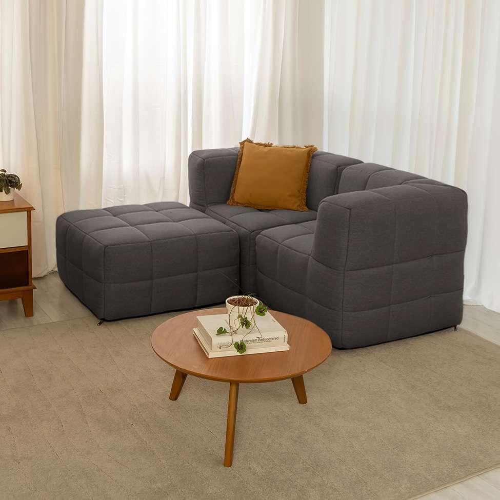 Sofá Guldi Popup com 2 Módulos Canto e Puff Linho Grafite - 10