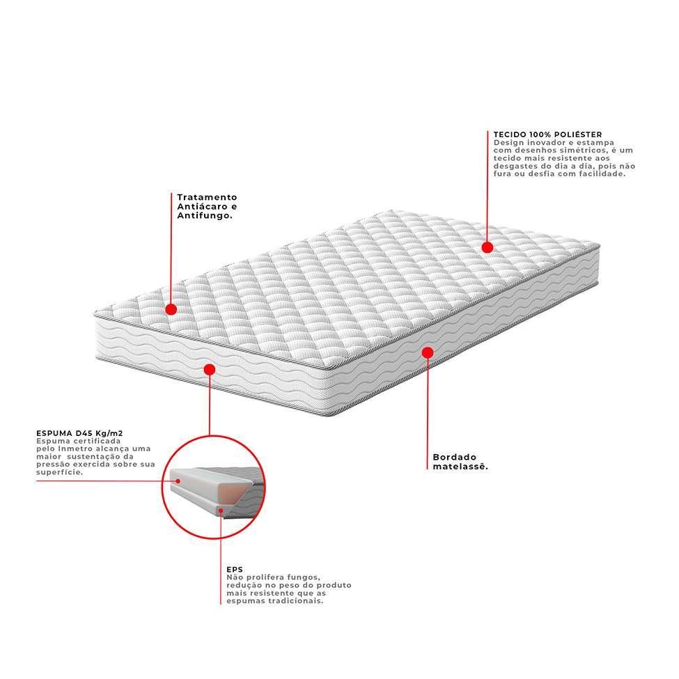 Cama Box com Colchão Viúva Howie Espuma D45 (17x128x188) Branco e Cinza - 4
