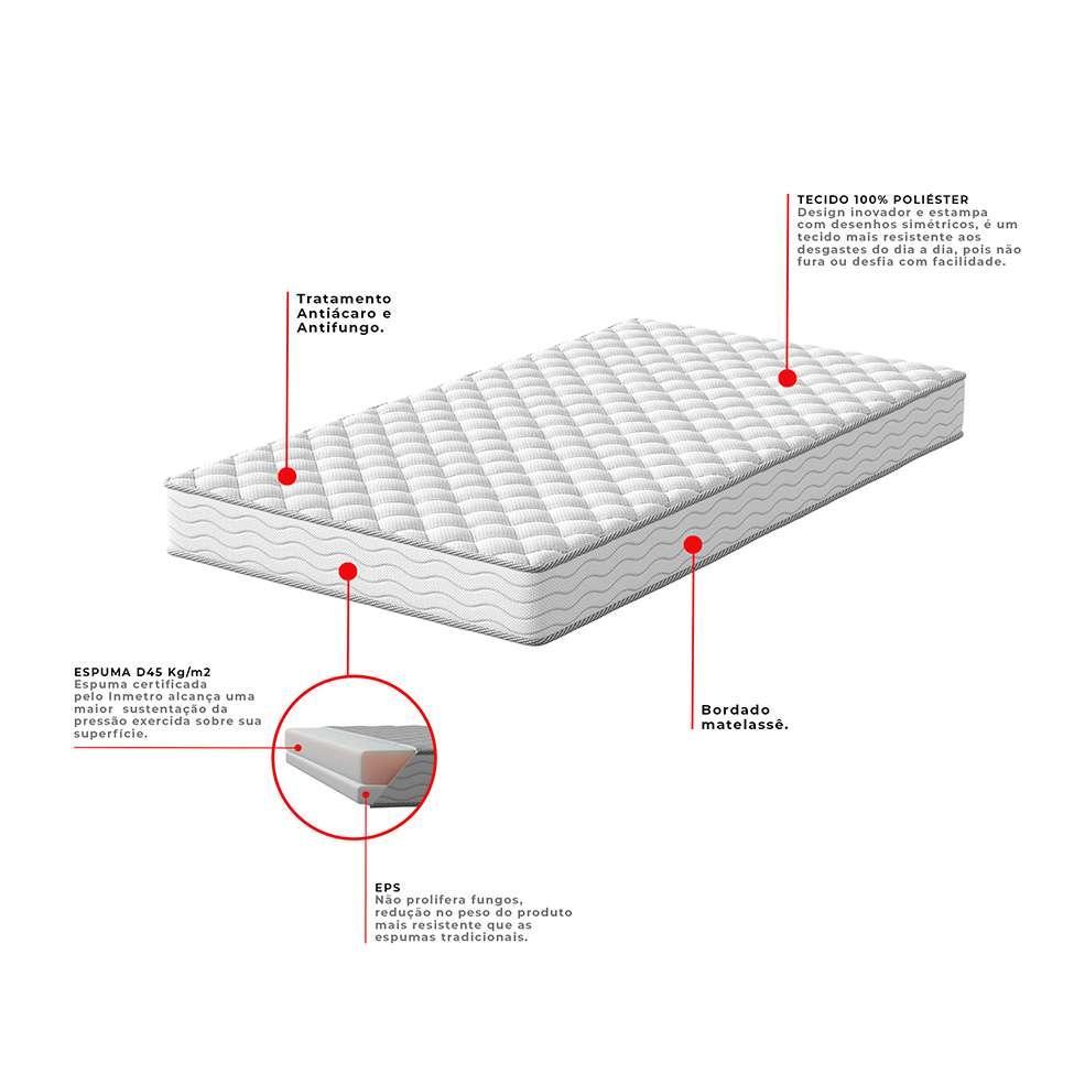 Cama Box com Colchão Solteirão Howie Espuma D45 (17x96x203) Branco e Cinza - 4