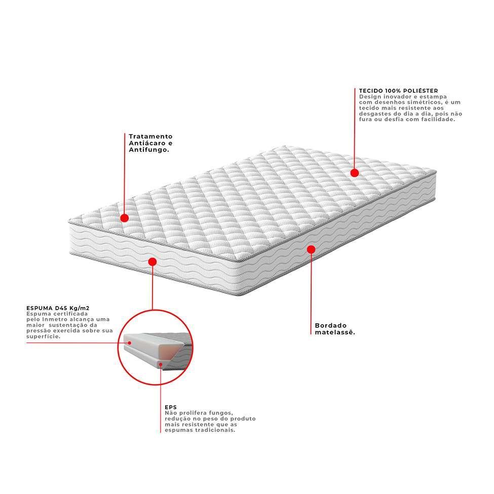Cama Box com Colchão Solteirão Howie Espuma D45 (17x108x198) Branco e Cinza - 4
