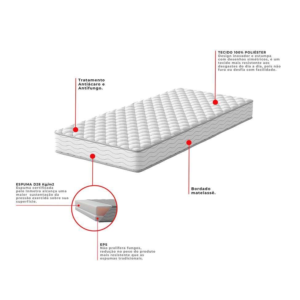 Cama Box com Colchão Solteirão Howie Espuma D28 (17x108x198) Branco e Cinza - 4