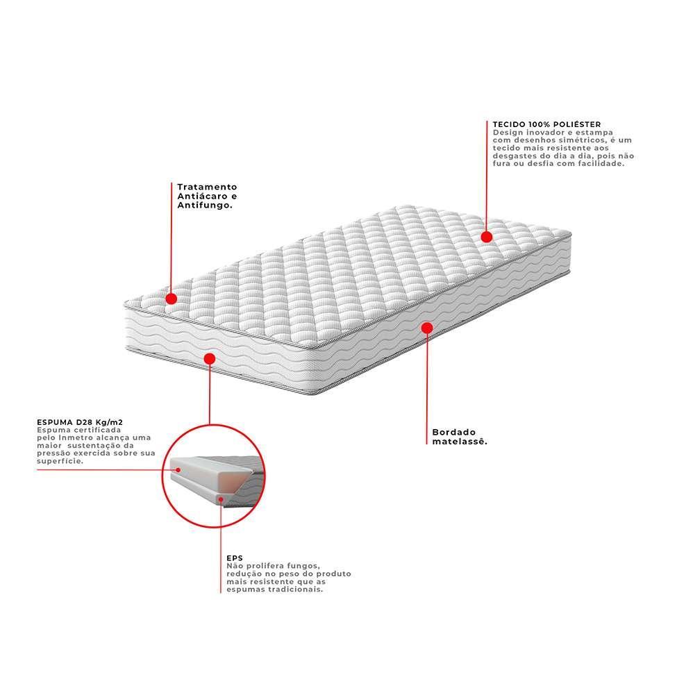 Cama Box com Colchão Viúva Howie Espuma D28 (17x128x188) Branco e Cinza - 4