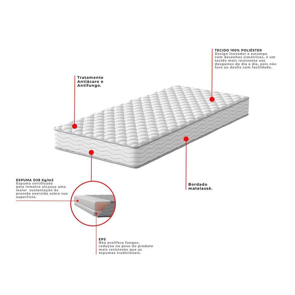 Cama Box com Colchão Solteirão Howie Espuma D28 (17x96x203) Branco e Cinza - 4