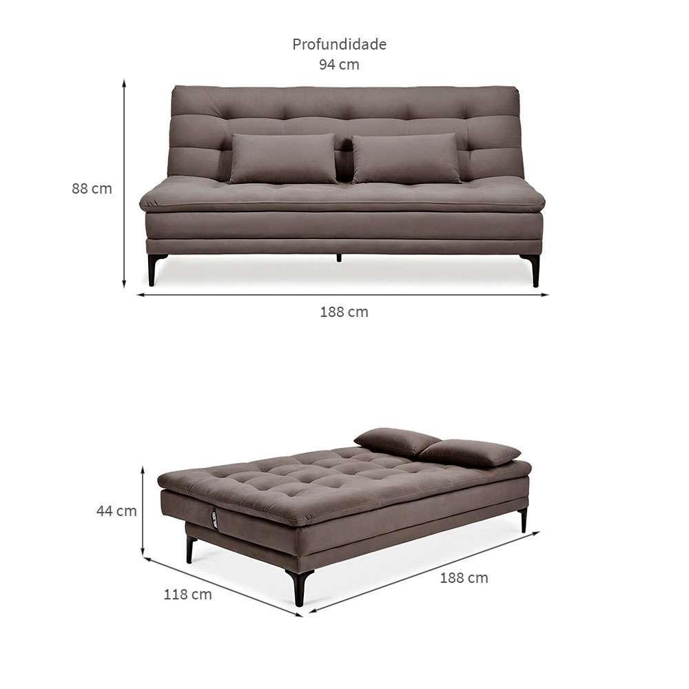 Sofá-Cama Casal 3 Lugares Prince Suede Marrom - 3
