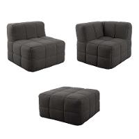 Sofá Guldi Popup com Módulo Canto Central e Puff Linho Grafite