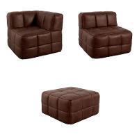 Sofá Guldi Popup com  Módulo Canto Central e Puff Corino Café