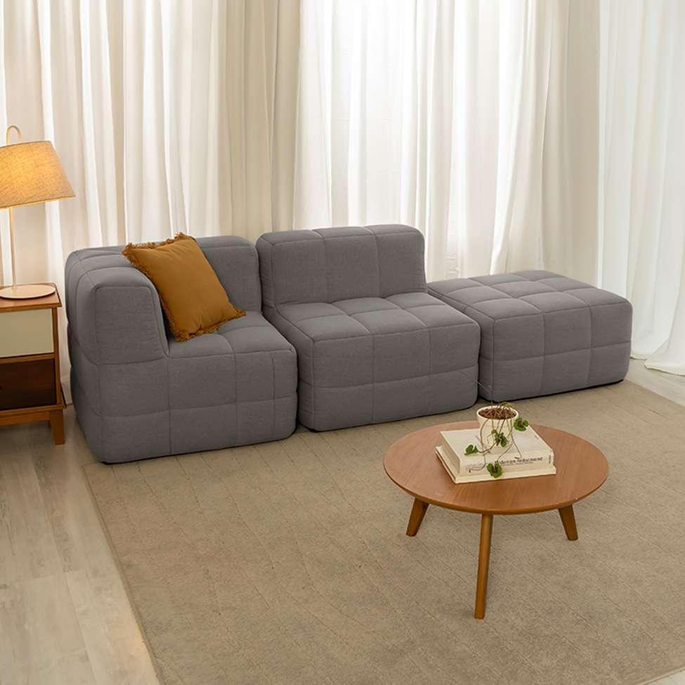 Sofá Guldi Popup com Módulo Canto Central e Puff Linho Cinza - 1