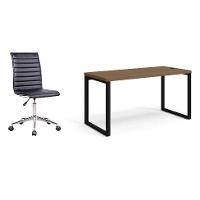 Conjunto de Mesa Munique Carvalho 150 cm com Cadeira de Escritório Secretária Giratória Marilyn Preta - 1