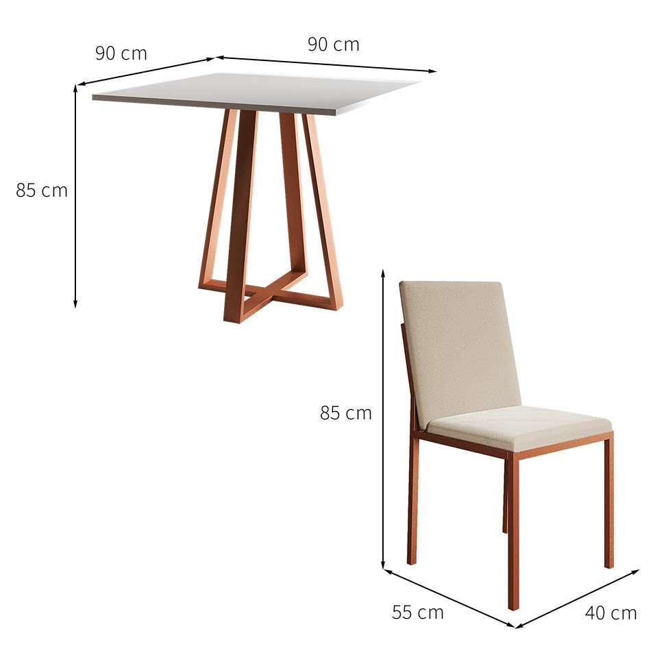 Conjunto de Mesa de Jantar com Tampo Branco e 4 Cadeiras Mônaco Veludo Bege e Cobre - 3