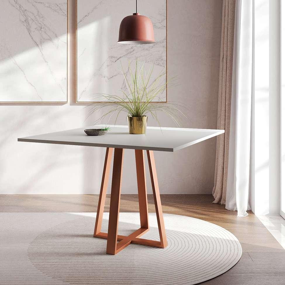 Conjunto de Mesa de Jantar com Tampo Branco e 4 Cadeiras Mônaco Veludo Bege e Cobre - 6