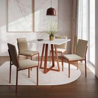 Conjunto de Mesa de Jantar com Tampo Branco e 4 Cadeiras Mônaco Veludo Bege e Cobre - 2