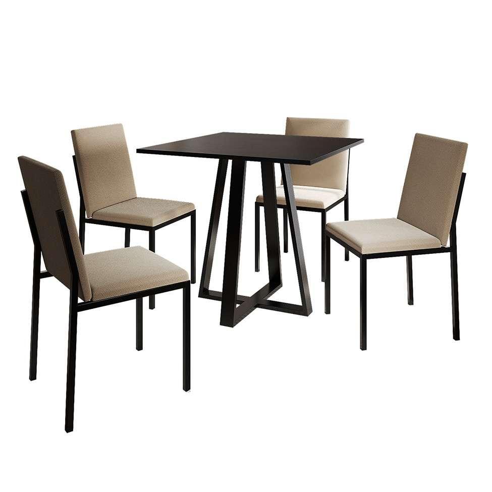Conjunto de Mesa de Jantar com 4 Cadeiras Mônaco Veludo Bege e Preto - 1