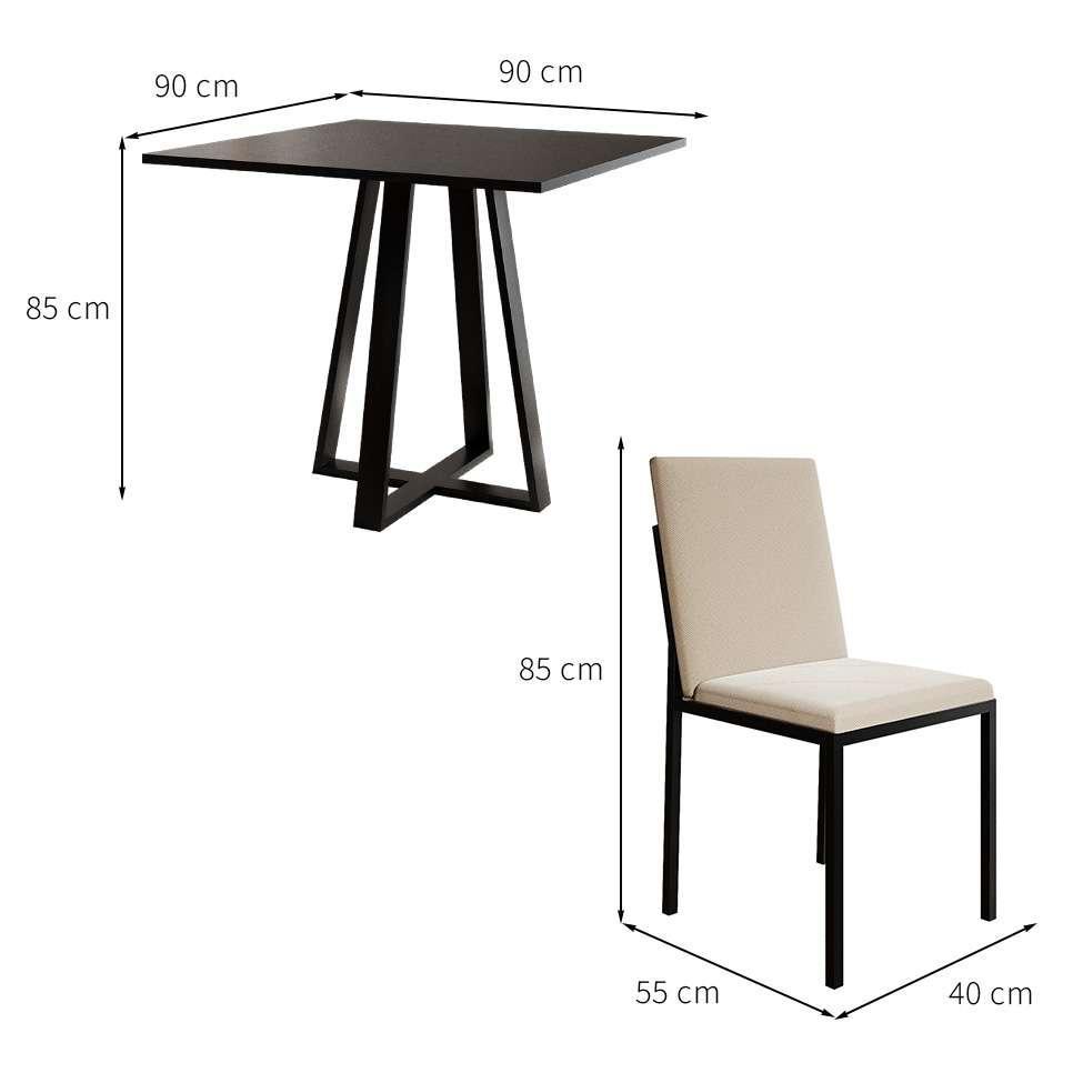 Conjunto de Mesa de Jantar com 4 Cadeiras Mônaco Veludo Bege e Preto - 3