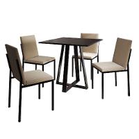 Conjunto de Mesa de Jantar com 4 Cadeiras Mônaco Veludo Bege e Preto - 1