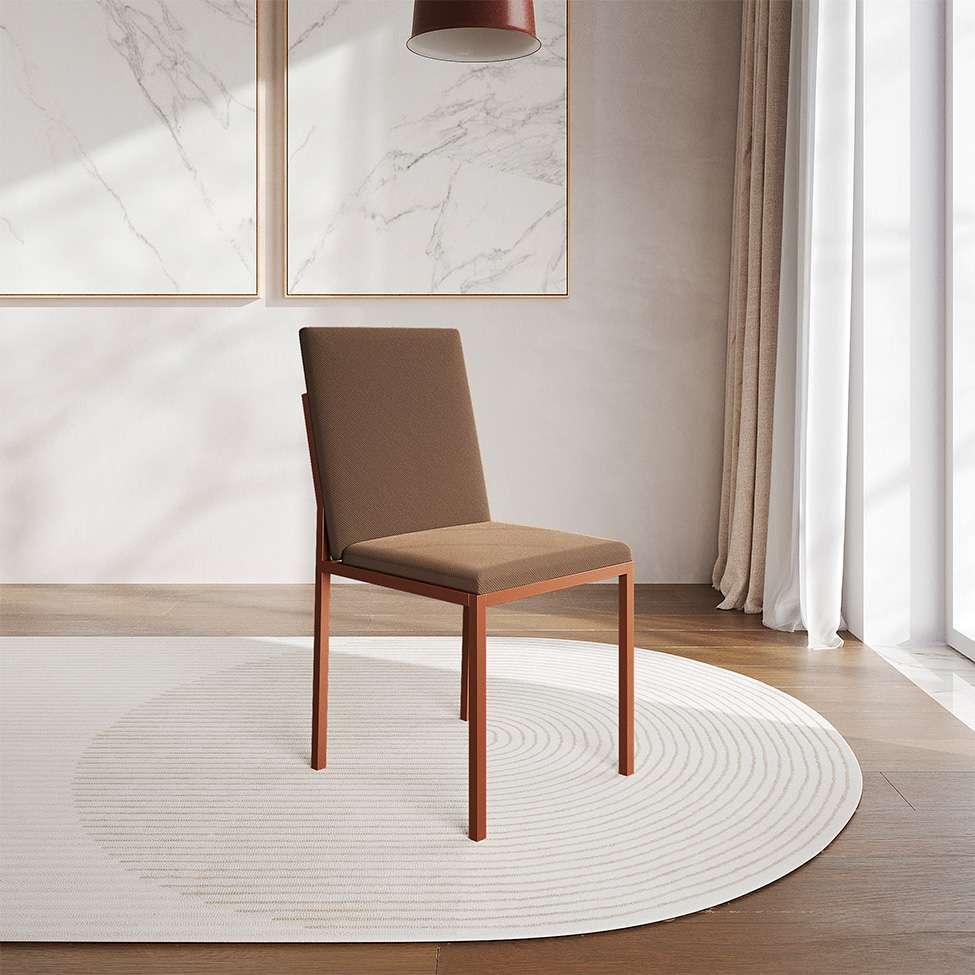 Conjunto de Mesa de Jantar com Tampo Imbuia e 4 Cadeiras Mônaco Veludo Marrom e Cobre - 7