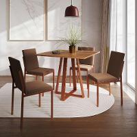 Conjunto de Mesa de Jantar com Tampo Imbuia e 4 Cadeiras Mônaco Veludo Marrom e Cobre - 2