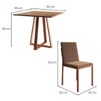 Conjunto de Mesa de Jantar com Tampo Imbuia e 4 Cadeiras Mônaco Veludo Marrom e Cobre - 3