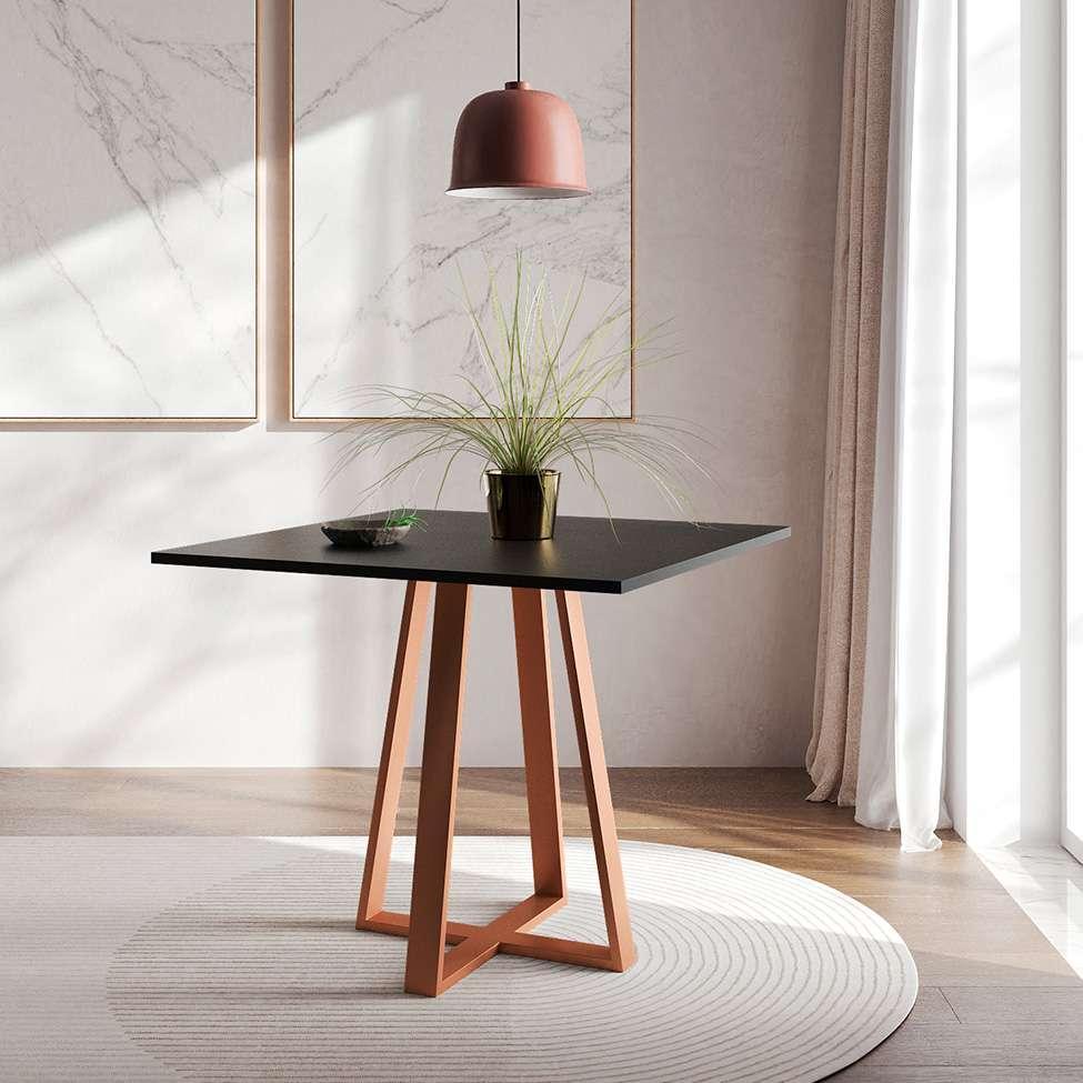 Conjunto de Mesa de Jantar com 4 Cadeiras Mônaco Veludo Preto e Cobre - 6