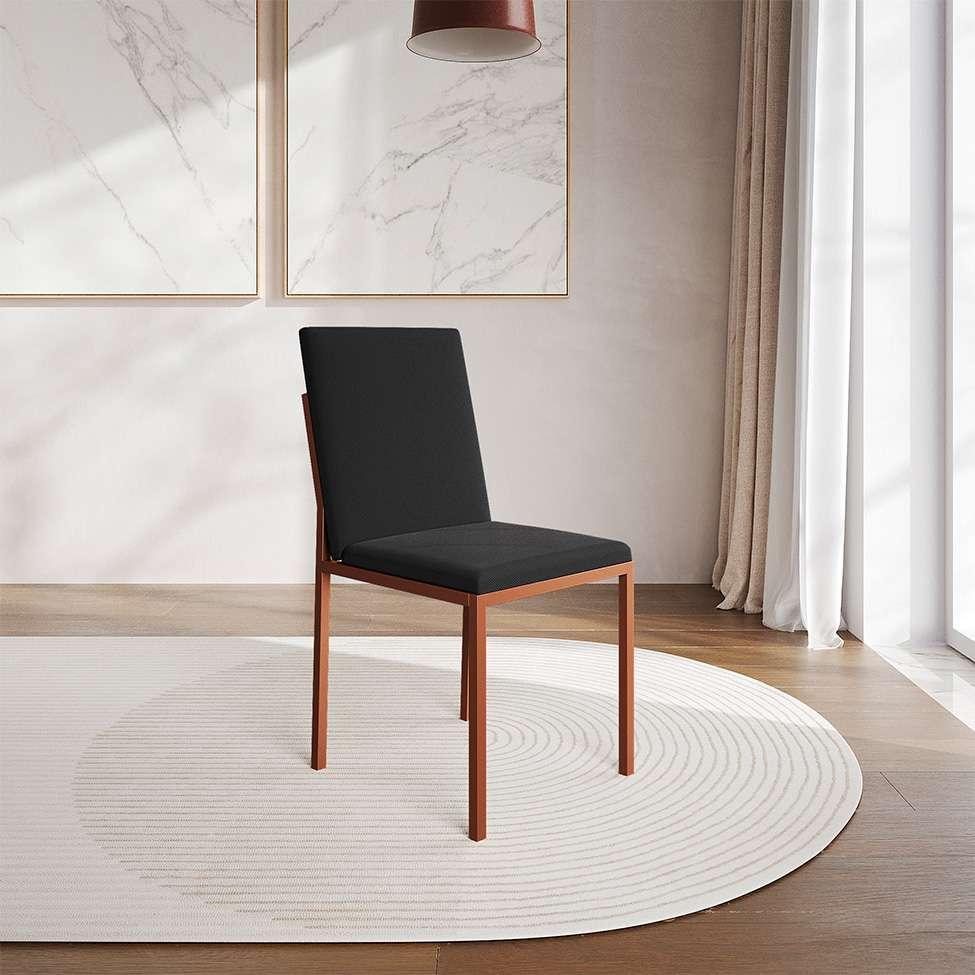Conjunto de Mesa de Jantar com 4 Cadeiras Mônaco Veludo Preto e Cobre - 7