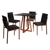 Conjunto de Mesa de Jantar com 4 Cadeiras Mônaco Veludo Preto e Cobre - 1
