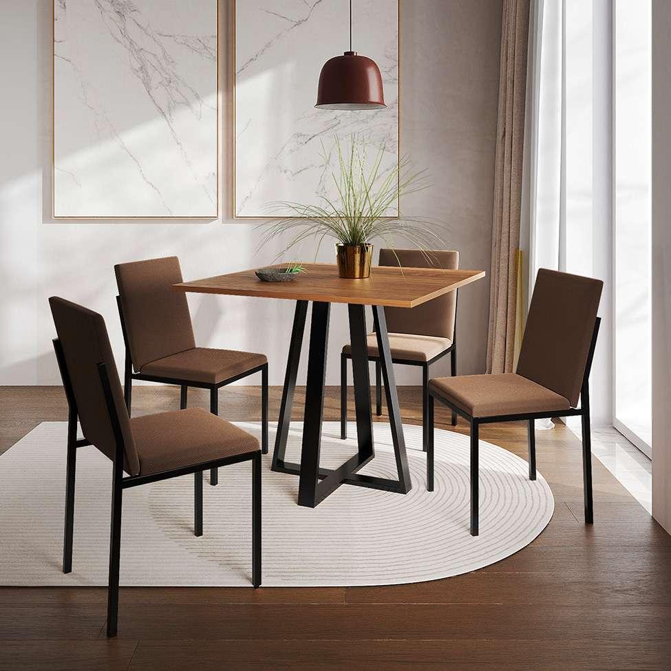 Conjunto de Mesa de Jantar com Tampo Imbuia e 4 Cadeiras Mônaco Veludo Marrom e Preto - 2