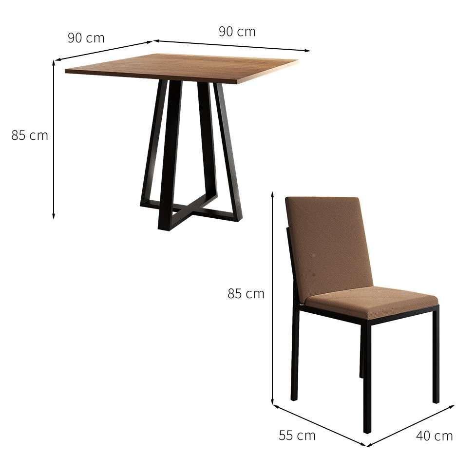 Conjunto de Mesa de Jantar com Tampo Imbuia e 4 Cadeiras Mônaco Veludo Marrom e Preto - 3