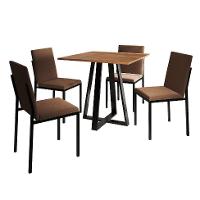 Conjunto de Mesa de Jantar com Tampo Imbuia e 4 Cadeiras Mônaco Veludo Marrom e Preto - 1