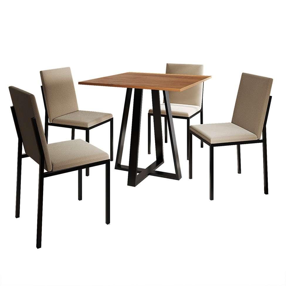 Conjunto de Mesa de Jantar com Tampo Imbuia e 4 Cadeiras Mônaco Veludo Bege e Preto - 1