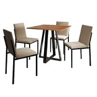 Conjunto de Mesa de Jantar com Tampo Imbuia e 4 Cadeiras Mônaco Veludo Bege e Preto - 1
