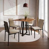 Conjunto de Mesa de Jantar com Tampo Imbuia e 4 Cadeiras Mônaco Veludo Bege e Preto - 2