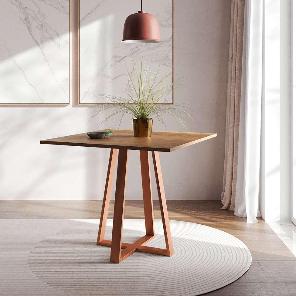 Conjunto de Mesa de Jantar com Tampo Imbuia e 4 Cadeiras Mônaco Veludo Preto e Cobre - 6