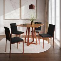 Conjunto de Mesa de Jantar com Tampo Imbuia e 4 Cadeiras Mônaco Veludo Preto e Cobre - 2