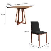 Conjunto de Mesa de Jantar com Tampo Imbuia e 4 Cadeiras Mônaco Veludo Preto e Cobre - 3