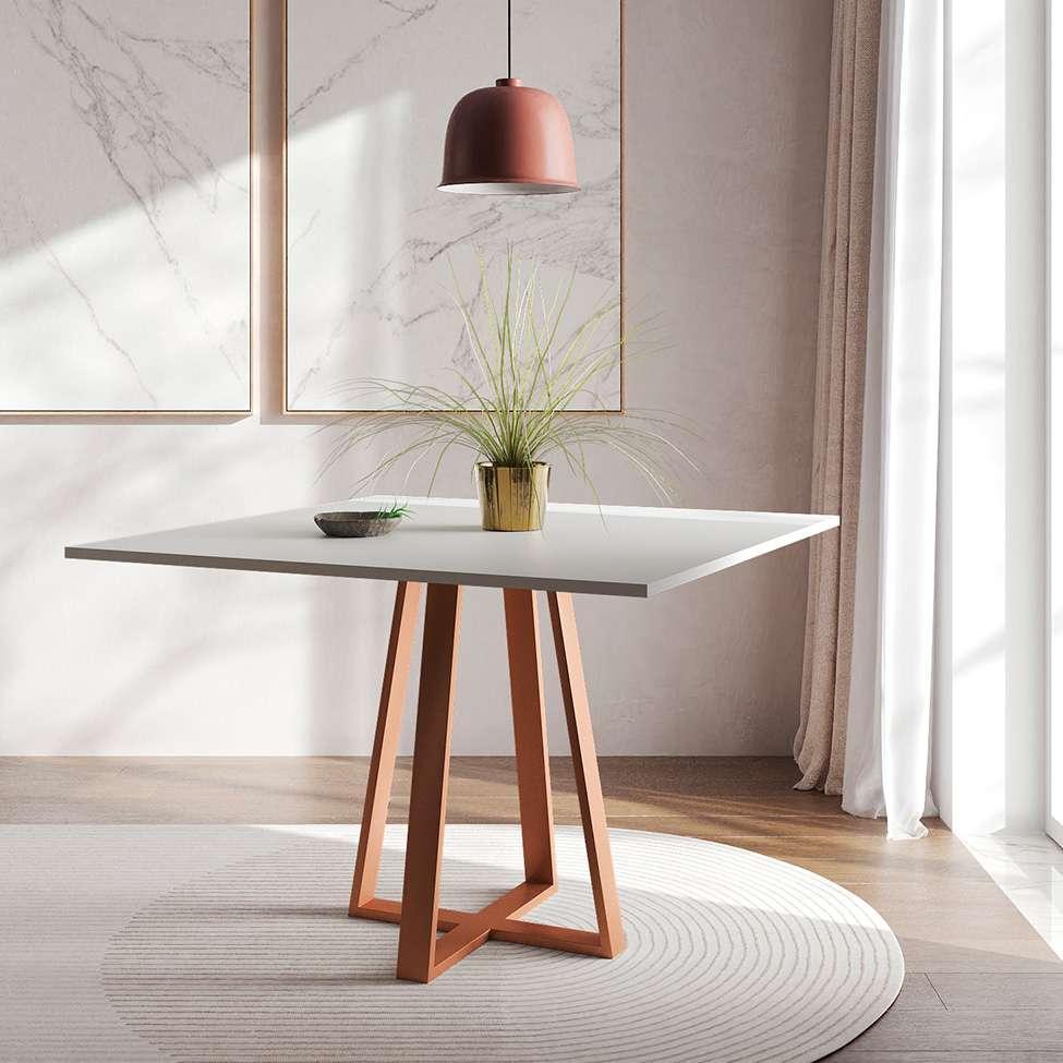 Conjunto de Mesa de Jantar com Tampo Branco e 4 Cadeiras Mônaco Veludo Preto e Cobre - 6